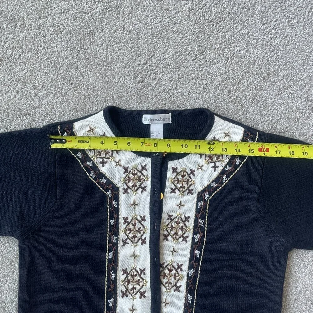 Vintage Grandma Chic Cardigan Black & White Beaded Cotton Ramie Button Up - Picture 6 of 9